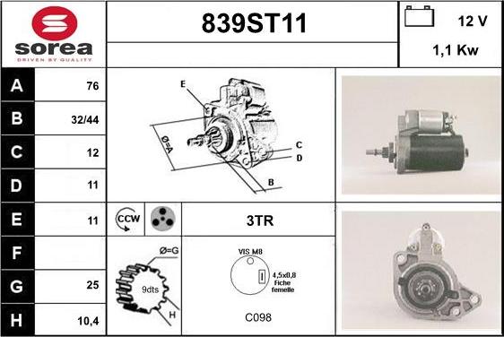 STARTCAR 839ST11 - Starteris autospares.lv