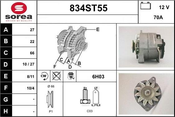 STARTCAR 834ST55 - Alternator www.autospares.lv