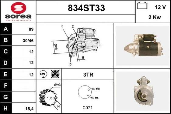 STARTCAR 834ST33 - Starteris autospares.lv