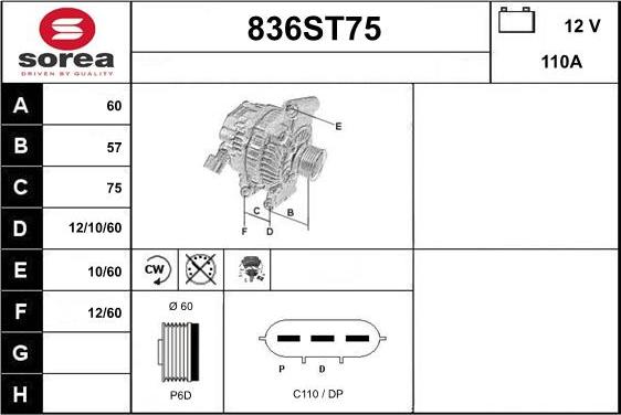 STARTCAR 836ST75 - Alternator www.autospares.lv