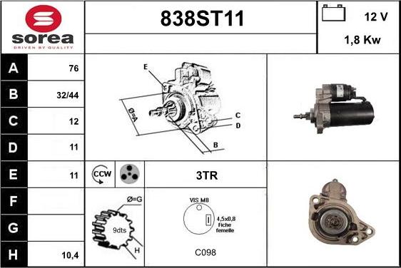 STARTCAR 838ST11 - Starteris autospares.lv