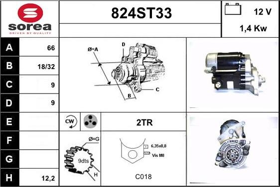 STARTCAR 824ST33 - Стартер www.autospares.lv