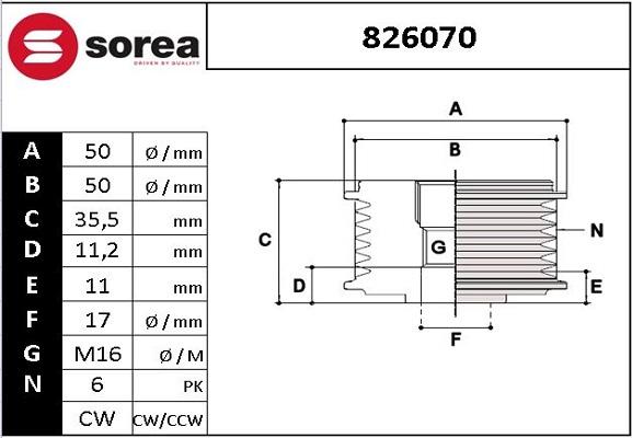 STARTCAR 826070 - Шкив генератора, муфта www.autospares.lv