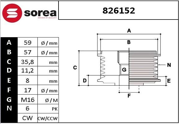 STARTCAR 826152 - Шкив генератора, муфта www.autospares.lv