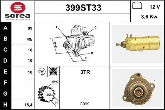 STARTCAR 399ST33 - Starteris autospares.lv