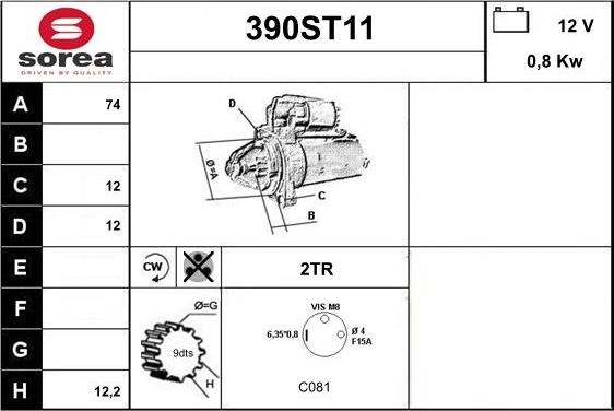 STARTCAR 390ST11 - Starter www.autospares.lv