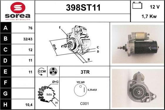 STARTCAR 398ST11 - Starteris www.autospares.lv