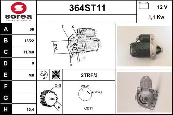 STARTCAR 364ST11 - Стартер www.autospares.lv