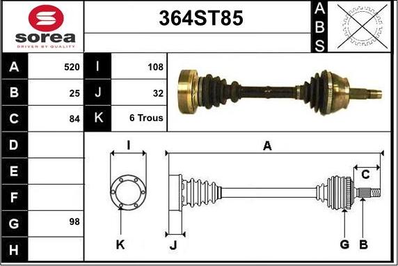 STARTCAR 364ST85 - Piedziņas vārpsta www.autospares.lv