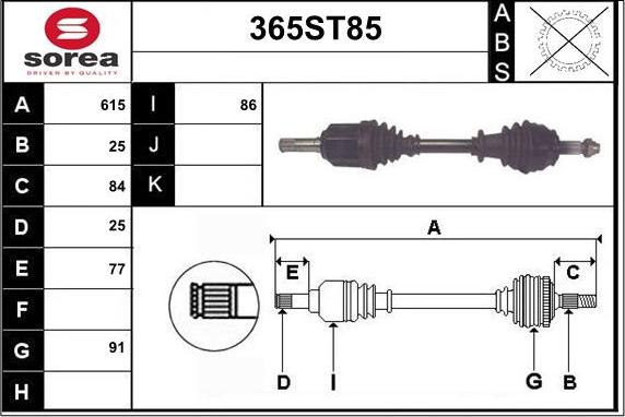 STARTCAR 365ST85 - Piedziņas vārpsta www.autospares.lv