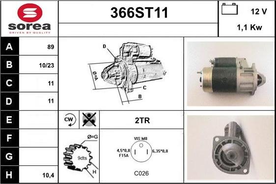 STARTCAR 366ST11 - Starteris autospares.lv