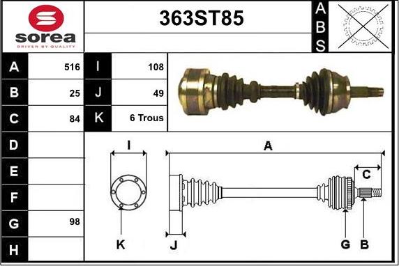 STARTCAR 363ST85 - Piedziņas vārpsta www.autospares.lv