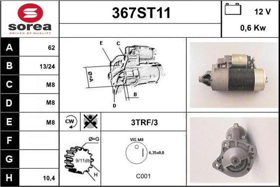 STARTCAR 367ST11 - Starteris autospares.lv