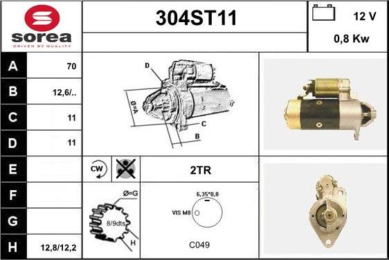 STARTCAR 304ST11 - Стартер www.autospares.lv