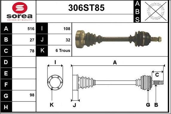 STARTCAR 306ST85 - Piedziņas vārpsta www.autospares.lv