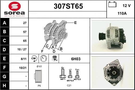 STARTCAR 307ST65 - Alternator www.autospares.lv