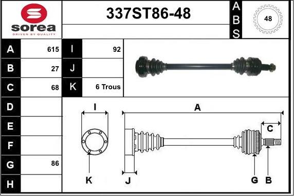 STARTCAR 337ST86-48 - Piedziņas vārpsta autospares.lv