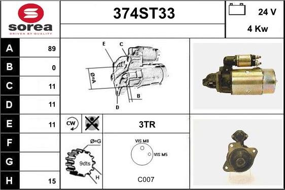 STARTCAR 374ST33 - Starter www.autospares.lv