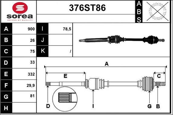 STARTCAR 376ST86 - Piedziņas vārpsta www.autospares.lv