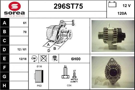 STARTCAR 296ST75 - Alternator www.autospares.lv