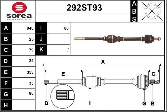 STARTCAR 292ST93 - Piedziņas vārpsta www.autospares.lv