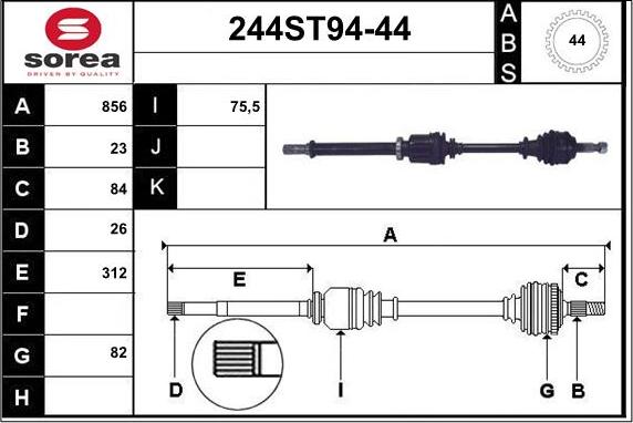 STARTCAR 244ST94-44 - Piedziņas vārpsta www.autospares.lv