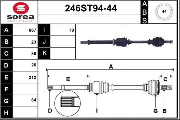 STARTCAR 246ST94-44 - Piedziņas vārpsta www.autospares.lv