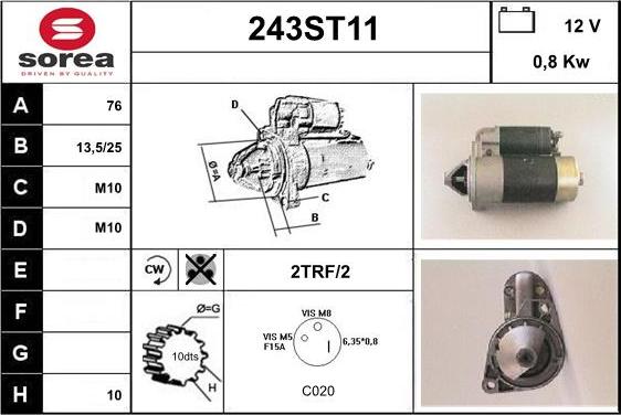 STARTCAR 243ST11 - Starter www.autospares.lv