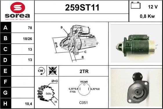 STARTCAR 259ST11 - Starteris autospares.lv