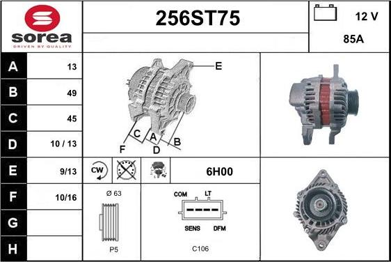 STARTCAR 256ST75 - Alternator www.autospares.lv