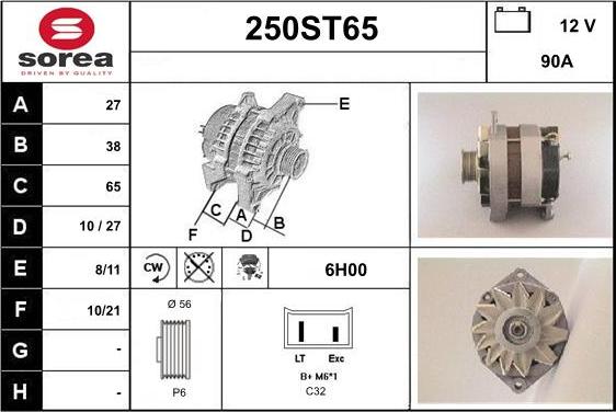 STARTCAR 250ST65 - Alternator www.autospares.lv