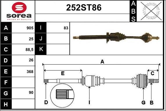 STARTCAR 252ST86 - Приводной вал www.autospares.lv