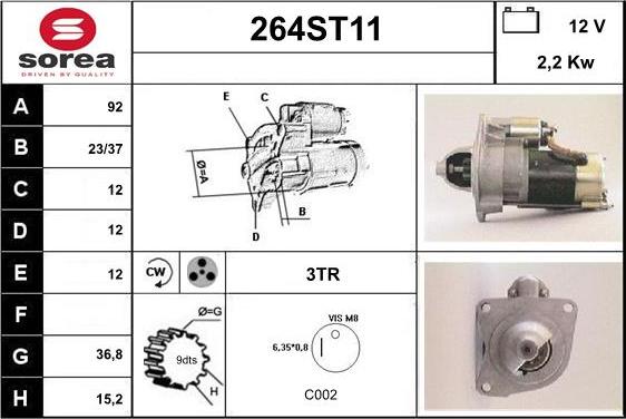 STARTCAR 264ST11 - Стартер www.autospares.lv