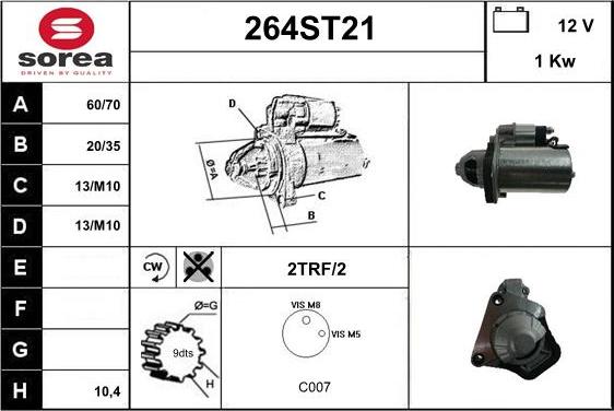 STARTCAR 264ST21 - Starter www.autospares.lv