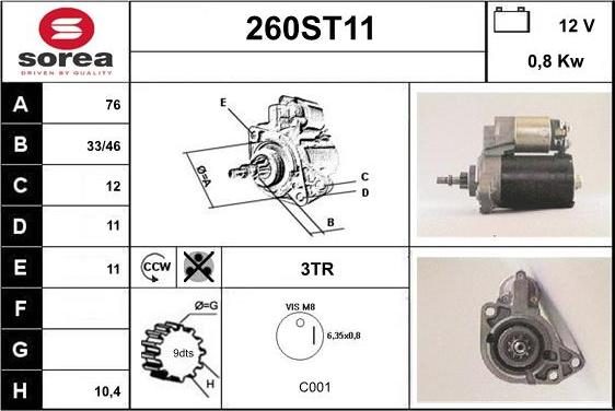 STARTCAR 260ST11 - Стартер www.autospares.lv