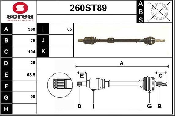 STARTCAR 260ST89 - Piedziņas vārpsta autospares.lv