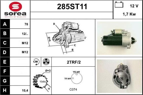 STARTCAR 285ST11 - Starter www.autospares.lv