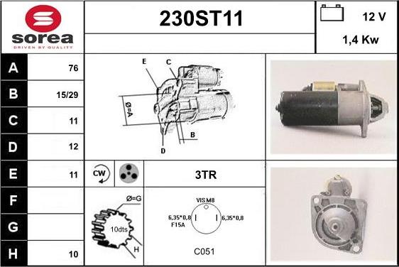 STARTCAR 230ST11 - Starter www.autospares.lv