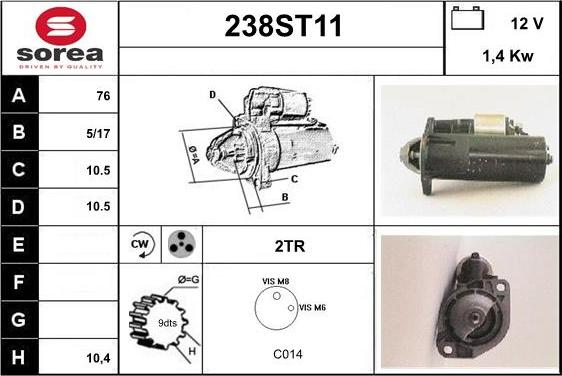 STARTCAR 238ST11 - Стартер www.autospares.lv