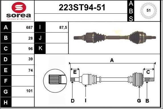 STARTCAR 223ST94-51 - Piedziņas vārpsta www.autospares.lv