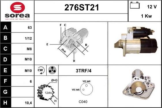 STARTCAR 276ST21 - Starter www.autospares.lv