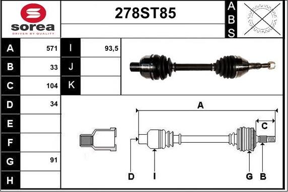 STARTCAR 278ST85 - Piedziņas vārpsta www.autospares.lv