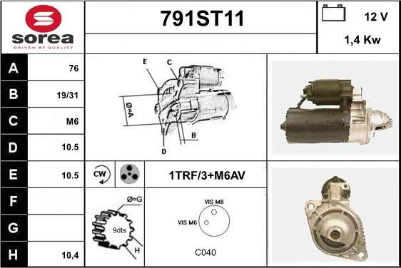 STARTCAR 791ST11 - Starter www.autospares.lv