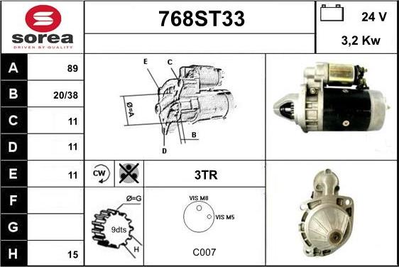 STARTCAR 768ST33 - Starter www.autospares.lv