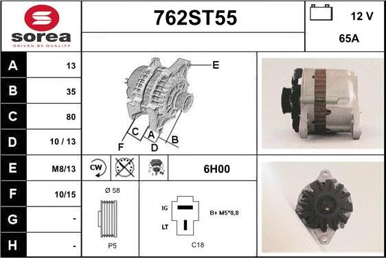 STARTCAR 762ST55 - Ģenerators autospares.lv