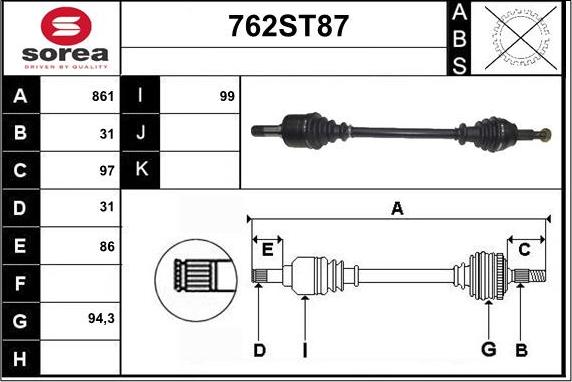 STARTCAR 762ST87 - Piedziņas vārpsta www.autospares.lv