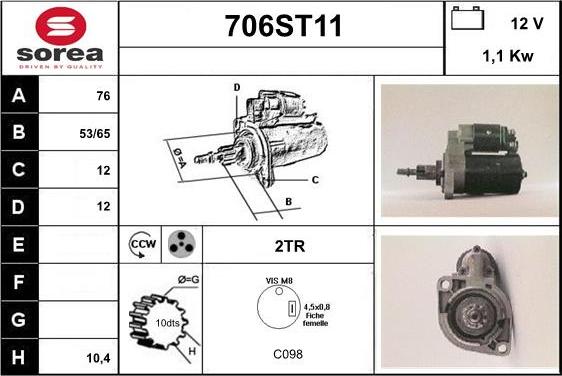 STARTCAR 706ST11 - Стартер www.autospares.lv