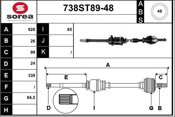 STARTCAR 738ST89-48 - Piedziņas vārpsta autospares.lv