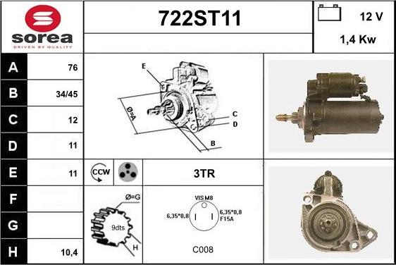 STARTCAR 722ST11 - Стартер www.autospares.lv