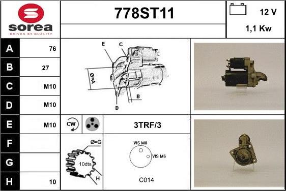 STARTCAR 778ST11 - Starter www.autospares.lv